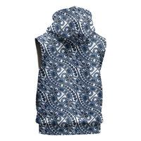 Hibiscus Bloom Island Tribal Waves Sleeveless Zip Hoodie Blue Polynesian Pattern