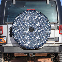 Hibiscus Bloom Island Tribal Waves Spare Tire Cover Blue Polynesian Pattern