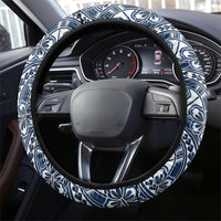 Hibiscus Bloom Island Tribal Waves Steering Wheel Cover Blue Polynesian Pattern LT01 - Polynesian Pride