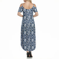 Hibiscus Bloom Island Tribal Waves Summer Maxi Dress Blue Polynesian Pattern