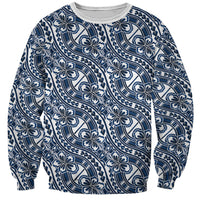 Hibiscus Bloom Island Tribal Waves Sweatshirt Blue Polynesian Pattern