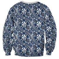 Hibiscus Bloom Island Tribal Waves Sweatshirt Blue Polynesian Pattern