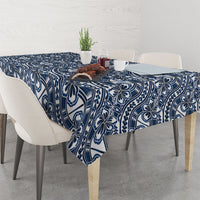 Hibiscus Bloom Island Tribal Waves Tablecloth Blue Polynesian Pattern