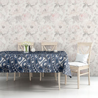 Hibiscus Bloom Island Tribal Waves Tablecloth Blue Polynesian Pattern