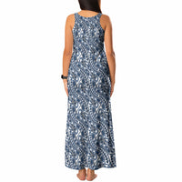 Hibiscus Bloom Island Tribal Waves Tank Maxi Dress Blue Polynesian Pattern