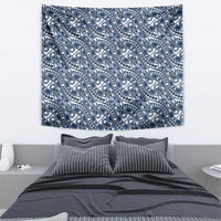 Hibiscus Bloom Island Tribal Waves Tapestry Blue Polynesian Pattern