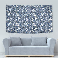 Hibiscus Bloom Island Tribal Waves Tapestry Blue Polynesian Pattern