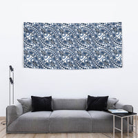 Hibiscus Bloom Island Tribal Waves Tapestry Blue Polynesian Pattern