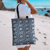 Hibiscus Bloom Island Tribal Waves Tote Bag Blue Polynesian Pattern