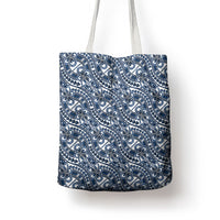 Hibiscus Bloom Island Tribal Waves Tote Bag Blue Polynesian Pattern