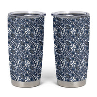Hibiscus Bloom Island Tribal Waves Tumbler Cup Blue Polynesian Pattern