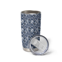 Hibiscus Bloom Island Tribal Waves Tumbler Cup Blue Polynesian Pattern