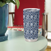 Hibiscus Bloom Island Tribal Waves Tumbler Cup Blue Polynesian Pattern