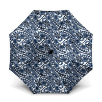 Hibiscus Bloom Island Tribal Waves Umbrella Blue Polynesian Pattern