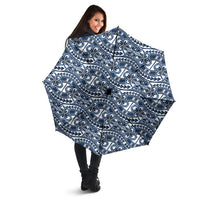 Hibiscus Bloom Island Tribal Waves Umbrella Blue Polynesian Pattern