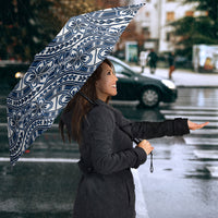 Hibiscus Bloom Island Tribal Waves Umbrella Blue Polynesian Pattern