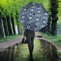 Hibiscus Bloom Island Tribal Waves Umbrella Blue Polynesian Pattern