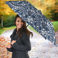 Hibiscus Bloom Island Tribal Waves Umbrella Blue Polynesian Pattern