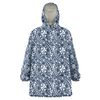 Hibiscus Bloom Island Tribal Waves Wearable Blanket Hoodie Blue Polynesian Pattern LT01 One Size Blue - Polynesian Pride