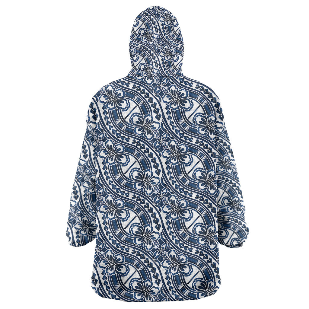 Hibiscus Bloom Island Tribal Waves Wearable Blanket Hoodie Blue Polynesian Pattern LT01 - Polynesian Pride