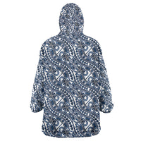 Hibiscus Bloom Island Tribal Waves Wearable Blanket Hoodie Blue Polynesian Pattern LT01 - Polynesian Pride