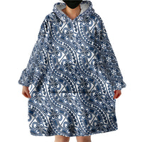 Hibiscus Bloom Island Tribal Waves Wearable Blanket Hoodie Blue Polynesian Pattern LT01 - Polynesian Pride