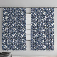 Hibiscus Bloom Island Tribal Waves Window Curtain Blue Polynesian Pattern