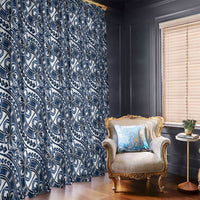 Hibiscus Bloom Island Tribal Waves Window Curtain Blue Polynesian Pattern