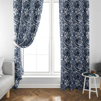 Hibiscus Bloom Island Tribal Waves Window Curtain Blue Polynesian Pattern
