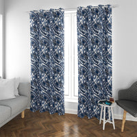 Hibiscus Bloom Island Tribal Waves Window Curtain Blue Polynesian Pattern