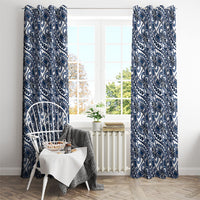 Hibiscus Bloom Island Tribal Waves Window Curtain Blue Polynesian Pattern