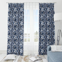 Hibiscus Bloom Island Tribal Waves Window Curtain Blue Polynesian Pattern