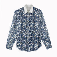 Hibiscus Bloom Island Tribal Waves Women Casual Shirt Blue Polynesian Pattern LT01 - Polynesian Pride