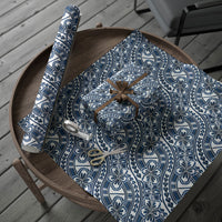 Hibiscus Bloom Island Tribal Waves Wrapping Paper Blue Polynesian Pattern