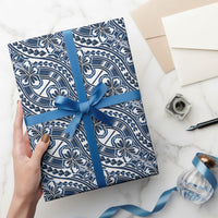 Hibiscus Bloom Island Tribal Waves Wrapping Paper Blue Polynesian Pattern