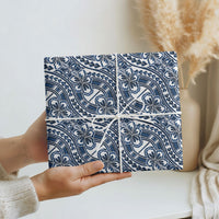 Hibiscus Bloom Island Tribal Waves Wrapping Paper Blue Polynesian Pattern