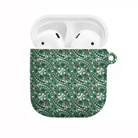 Hibiscus Bloom Island Tribal Waves AirPods Case Green Polynesian Pattern