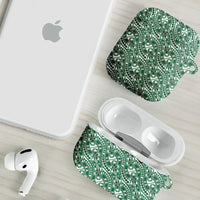 Hibiscus Bloom Island Tribal Waves AirPods Case Green Polynesian Pattern