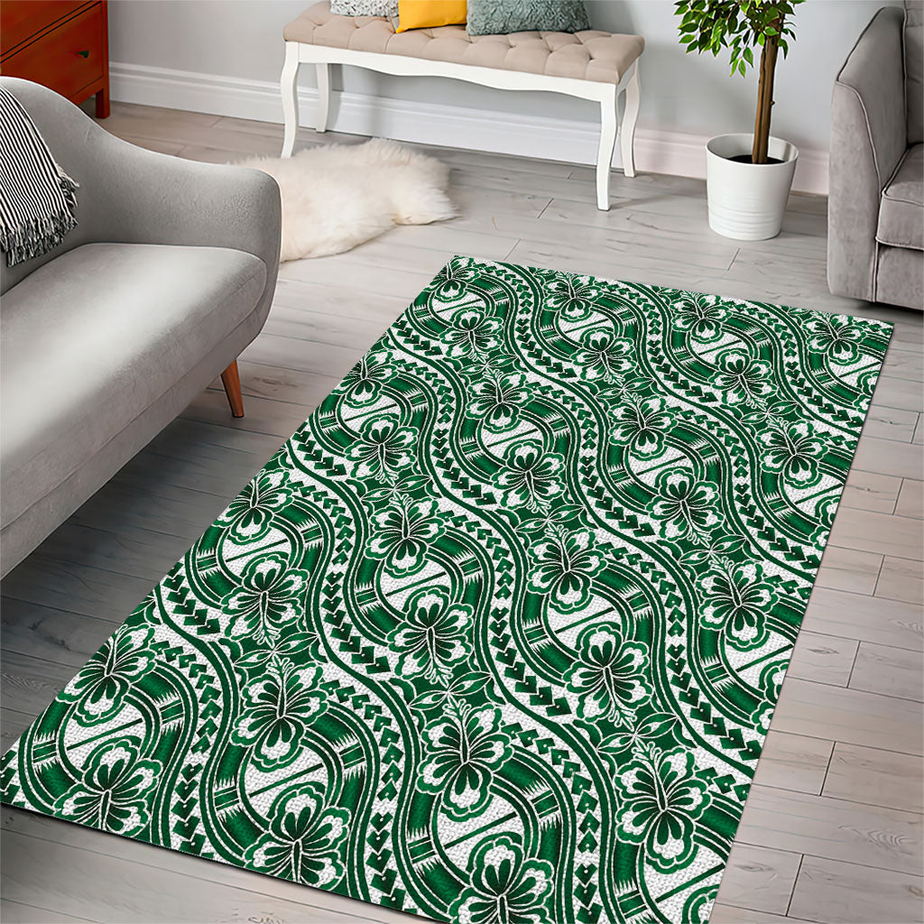 Hibiscus Bloom Island Tribal Waves Area Rug Green Polynesian Pattern LT01 - Polynesian Pride