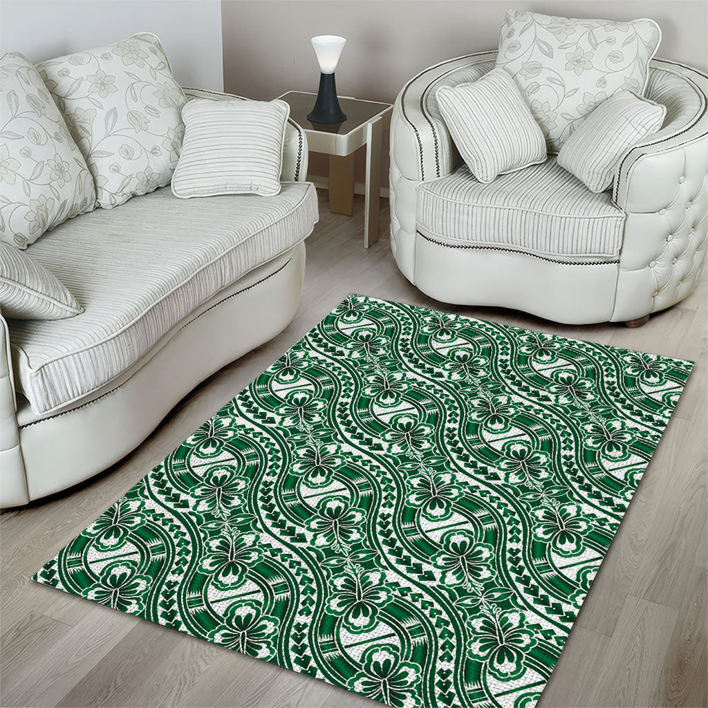 Hibiscus Bloom Island Tribal Waves Area Rug Green Polynesian Pattern LT01 - Polynesian Pride