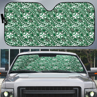 Hibiscus Bloom Island Tribal Waves Auto Sun Shade Green Polynesian Pattern