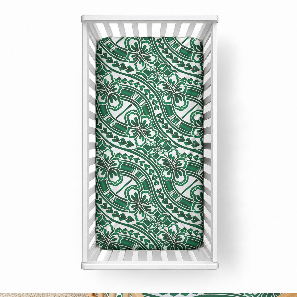 Hibiscus Bloom Island Tribal Waves Baby Bed Cover Green Polynesian Pattern LT01 28 × 52 in Green - Polynesian Pride