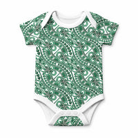 Hibiscus Bloom Island Tribal Waves Baby Onesie Green Polynesian Pattern