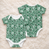 Hibiscus Bloom Island Tribal Waves Baby Onesie Green Polynesian Pattern