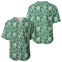Hibiscus Bloom Island Tribal Waves Baseball Jersey Green Polynesian Pattern