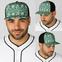 Hibiscus Bloom Island Tribal Waves Baseball Net Cap Green Polynesian Pattern