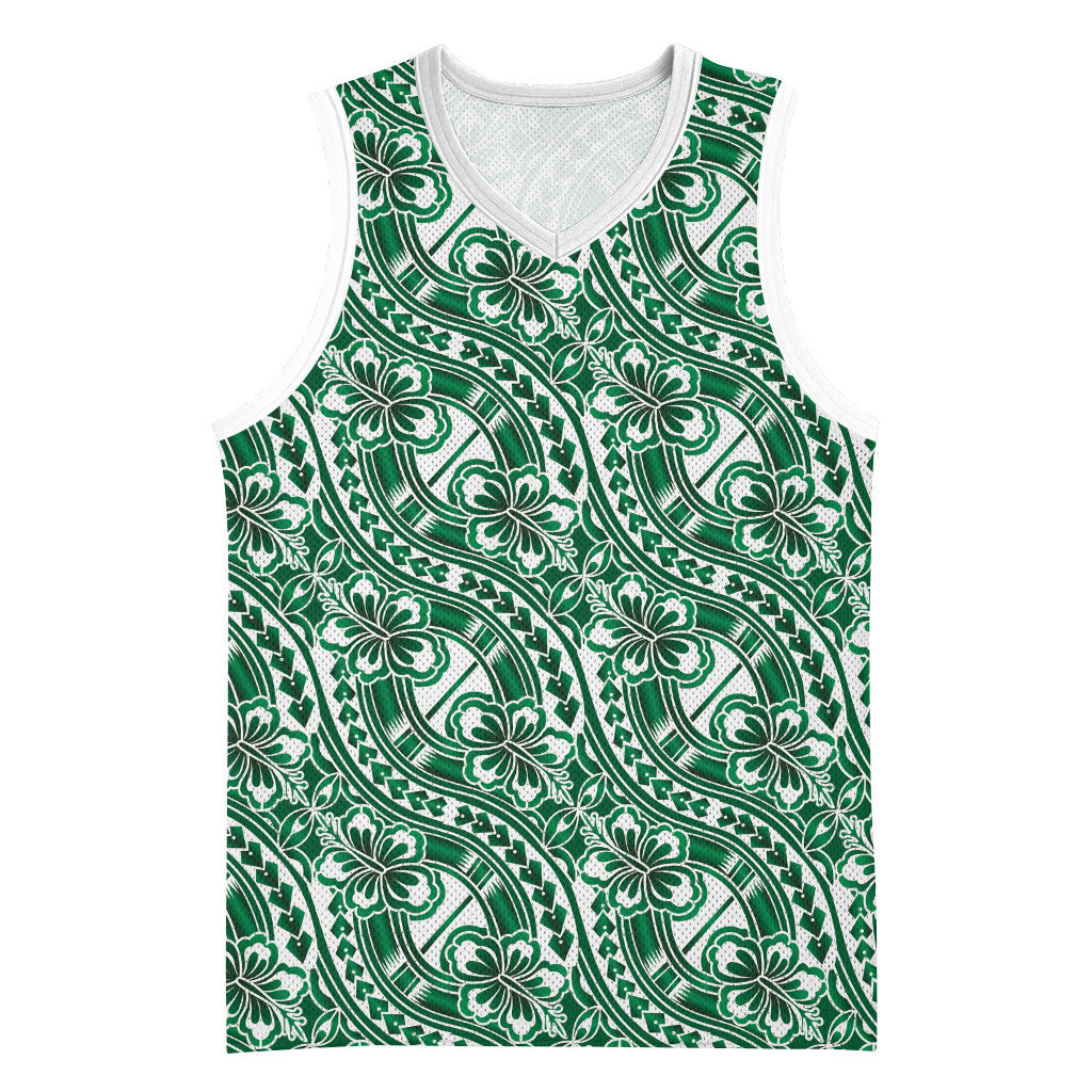 Hibiscus Bloom Island Tribal Waves Basketball Jersey Green Polynesian Pattern LT01 Unisex Green - Polynesian Pride
