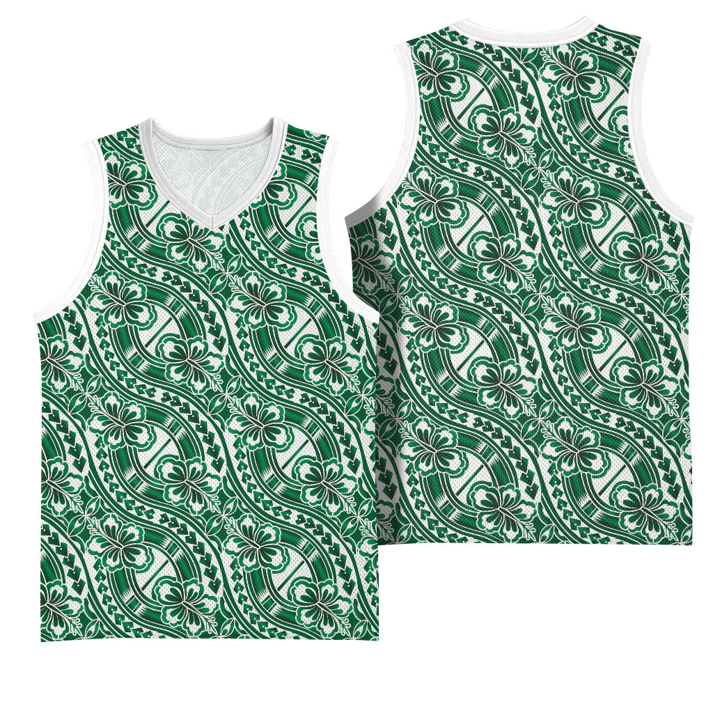 Hibiscus Bloom Island Tribal Waves Basketball Jersey Green Polynesian Pattern LT01 - Polynesian Pride