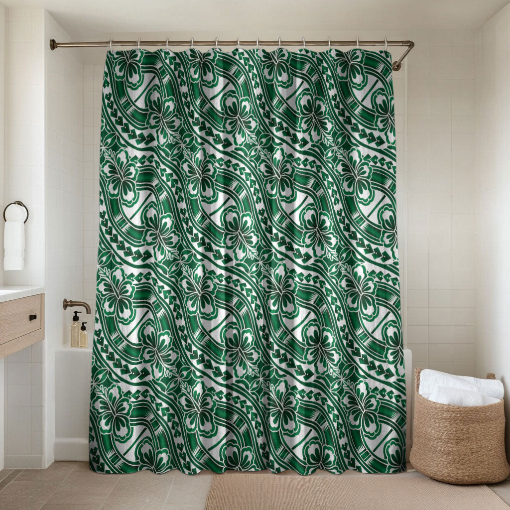 Hibiscus Bloom Island Tribal Waves Bathroom Set Green Polynesian Pattern