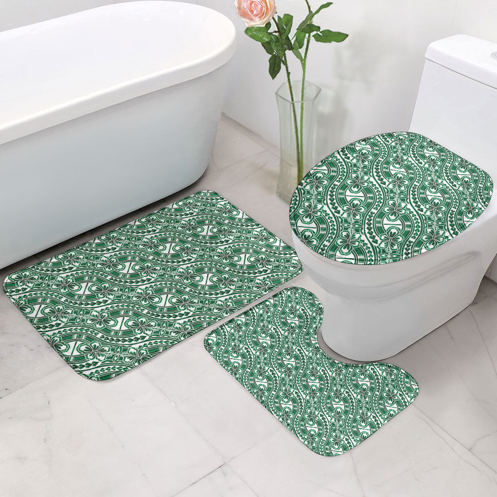 Hibiscus Bloom Island Tribal Waves Bathroom Set Green Polynesian Pattern